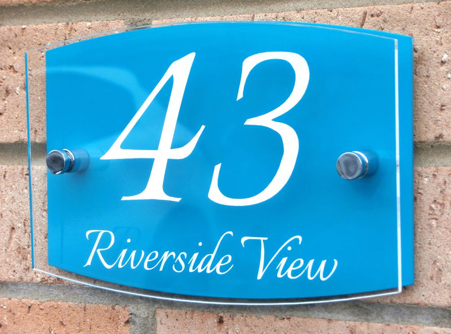 Contemporary Marletti double acrylic house number sign with chrome stand off fixings shape T4 by Plastic Republic.Size 210 x 148. Price £24.98 