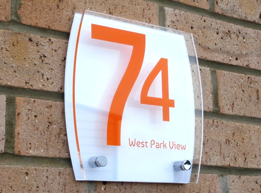 Sienna House number sign by Plastic Republic. More space for you to design a unique house plaque for your home. This T4 shape is a very contemporary design and incorporates two acrylic plates and chrome stand off fixings. Size 200 x 200mm. Price £39.98