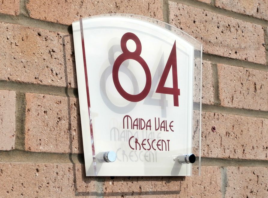 Sienna House number sign by Plastic Republic. More space for you to design a unique house plaque for your home. This T8 shape is an iconic house number design and incorporates two acrylic plates and chrome stand off fixings. Size 200 x 200mm. Price £39.98