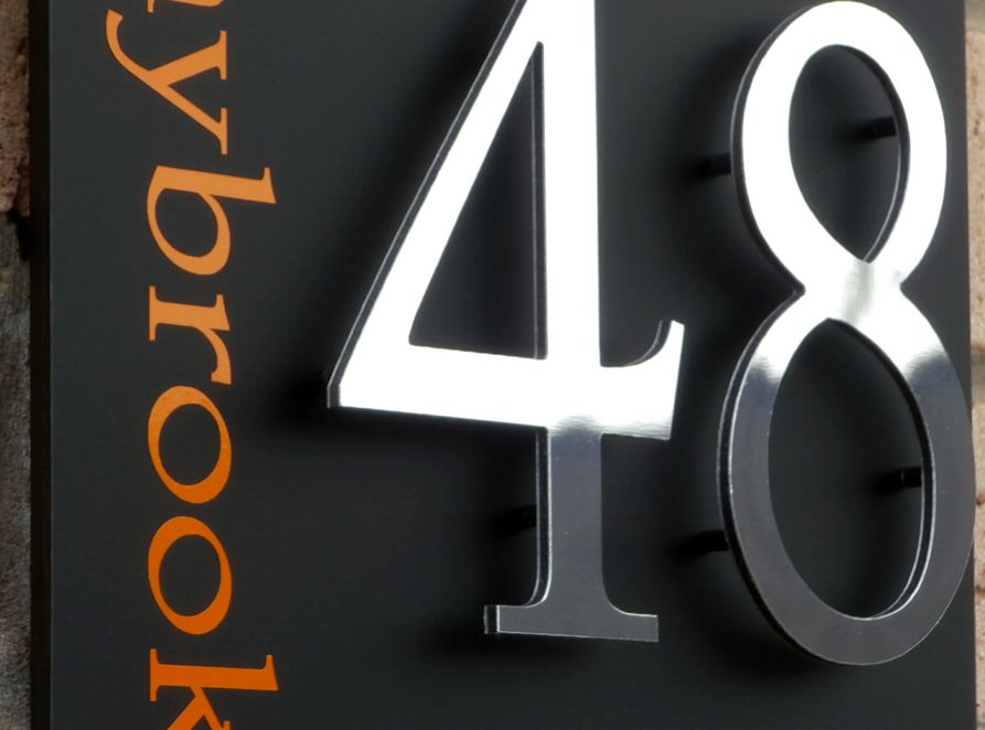 Sorrento House number sign by Plastic Republic. This iconic floating house plaque is created using Italian matt acrylic with raised off individual numbers. Available with many sizes and design options