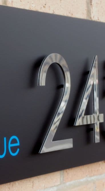 Modern House Numbers Sign Plaque Concrete & Blue Acrylic Door Number Square